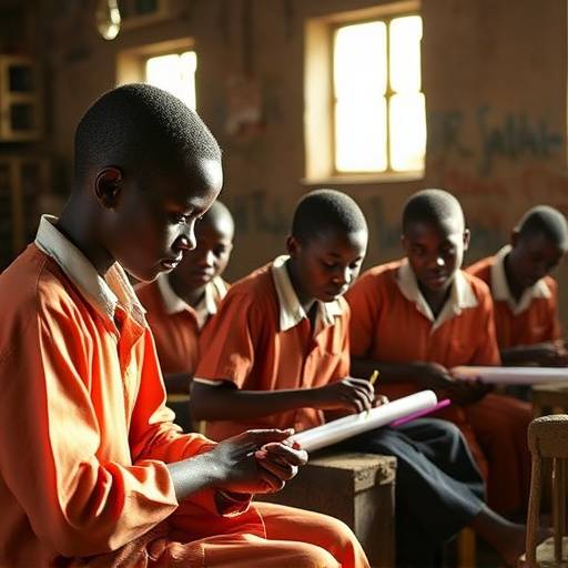 A group of Ugandan students participating in a vocational training workshop facilitated by the Bantu Education Initiative