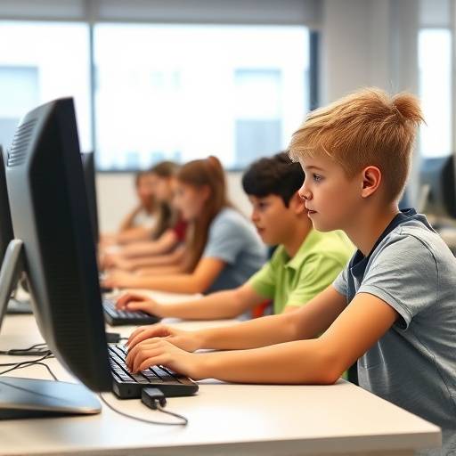 Students learning computer skills in a classroom