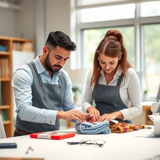 Students participating in a tailoring workshop